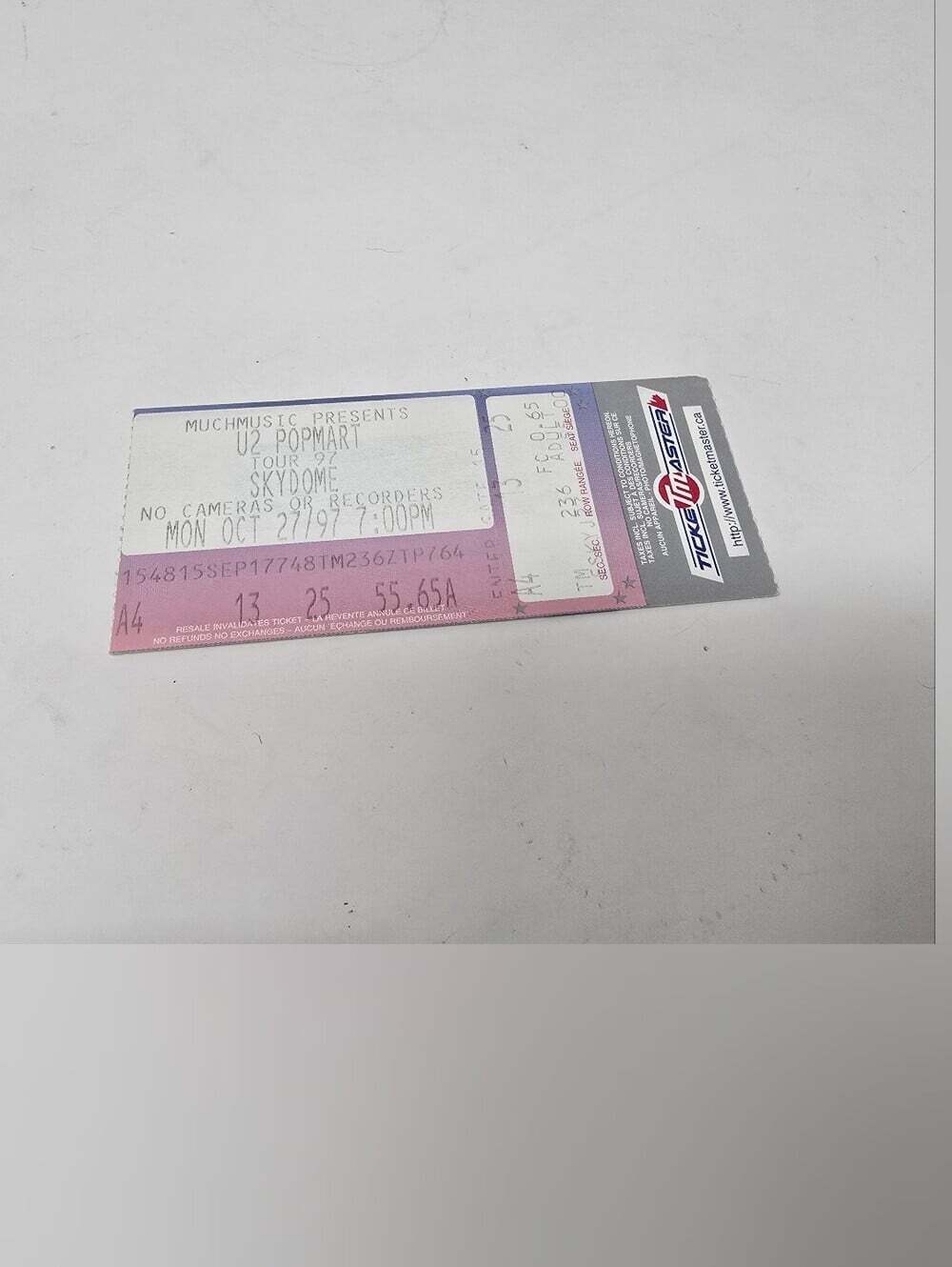 U2 Concert Stub Vintage Y2K 90s Oct 27 1997 Toronto Ticket PopMart Tour Skydome